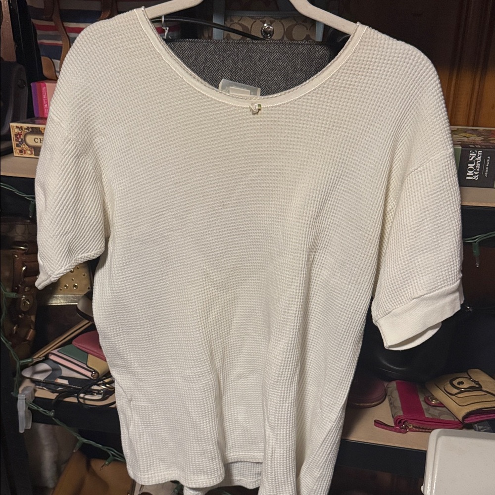 Catherine Cole Studio Cream Waffle Knit Short Sleeve Top